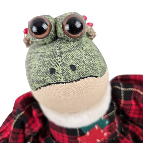 Christmas Frog Shelf Sitter Plush Doll Basket Dress Apron Croaks Jingle Bells - Picture 2 of 9